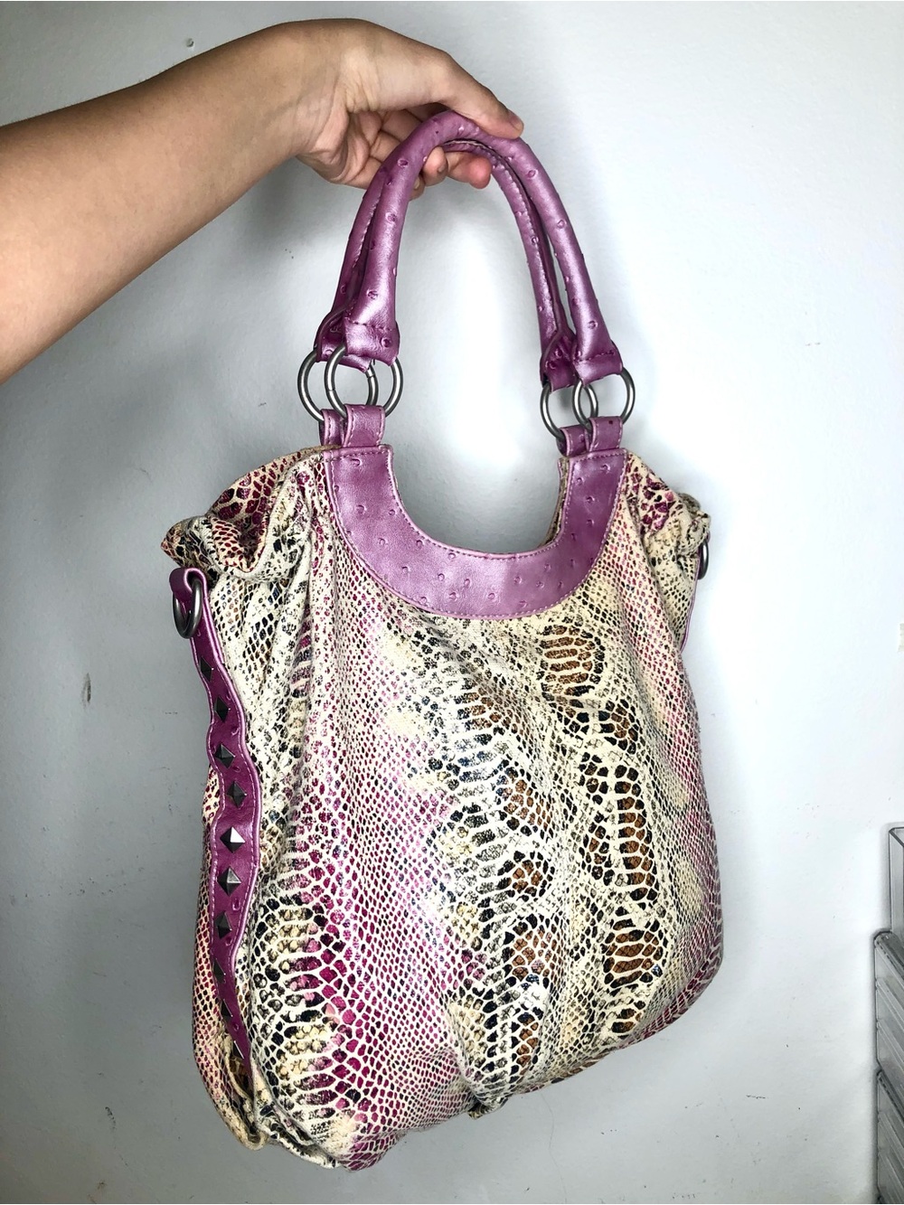 Purple Snakeskin-Print Bag